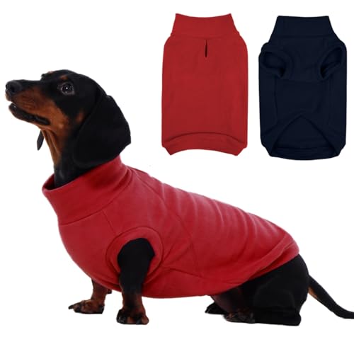 IECOii 2 Pack Dog Sweater Boy Girl - Soft, Dachshund Stretchy Fleece Sweaters with Leash Hole for Fall & Winter, Medium Dogs Coats Ideal for Home, Tri