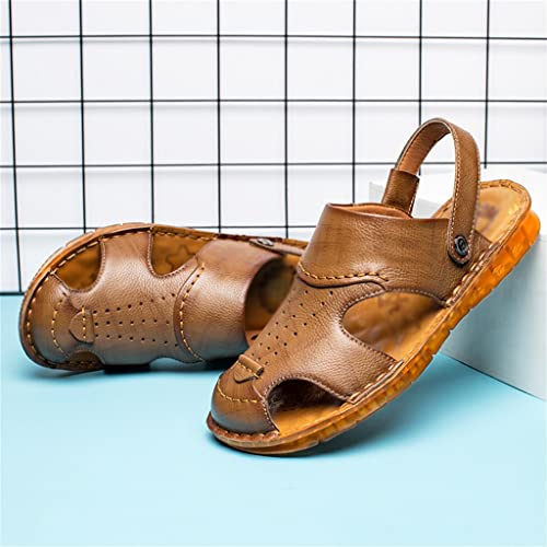 Men's Cowhide Beach Men's Shoes Casual Leather Cow Tendon Soft Sole Beach Men's Sandals Sandalias(43)2