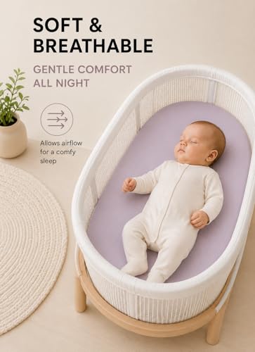 Image of Bassinet Sheets, Universal Fit 33 x 17, Mauve-Beige-Lavender, 3 Pack