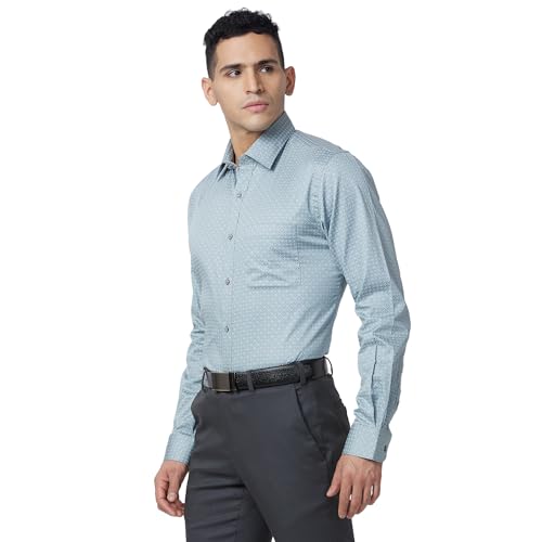 Image of Raymond Men's Slim Fit Pure Cotton Structure Pattern Semi Cutaway Collar Full Sleeve Formal Shirt