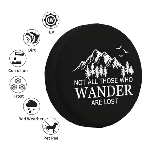 Image of Spare Tire Cover with Not All Those Who Wander are Lost Pattern Wheel Protectors Weatherproof Wheel Covers Universal Fit for SUV Truck Rv Travel Camper Trailers Accessories 16inch