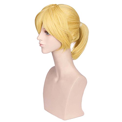 BERON Short Straight Blonde Wigs with Ponytail for Costume Party or Daily Use Hairnet Included