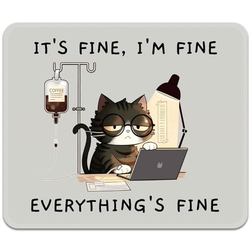 Image of FROGIGO Mouse Pad with Stitched Edges - Funny Cat Mousepad for Women, 9.25 x 7.75 inch Washable Square Desk Pad, Non-Slip Rubber Base, Office Home Laptop Accessories - Overworked Kitty