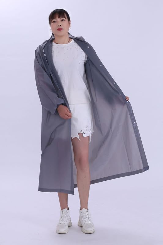 Image of FabNext� Unisex EVA Waterproof Transparent Rain Coat Hooded Outdoor Water Resistant Reusable Portable Raincoat Suit for Men & Women EVA Rain Coat (Free Size)