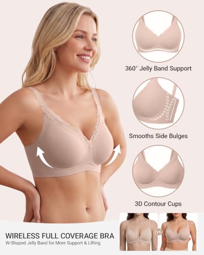 As Fairy Jelly Bras for Women No Underwire V-Neck Lace Trim Wireless Bra - image 3