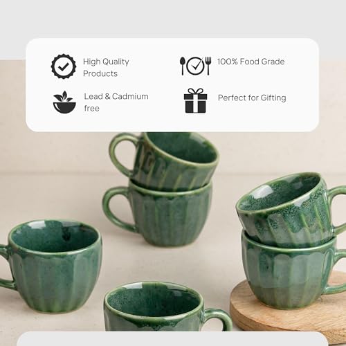 Image of The Earth Store Green Frosted Cup Set of 6 for Tea, 150 ML Each, Microwave and Dishwasher Safe Coffee Cups | Cup Set for Tea | Chai Cups for Gifting, Home & Office Use, Every Occasion