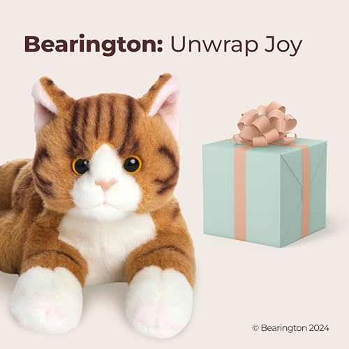Image of Bearington Lil' Tabby Orange Cat Stuffed Animal - 8 inch Realistic Tabby Kitten Plush Toy with Soft Fur and Lifelike Details for Toddlers and Feline Lovers - Adorable Cuddly Gift for Kids