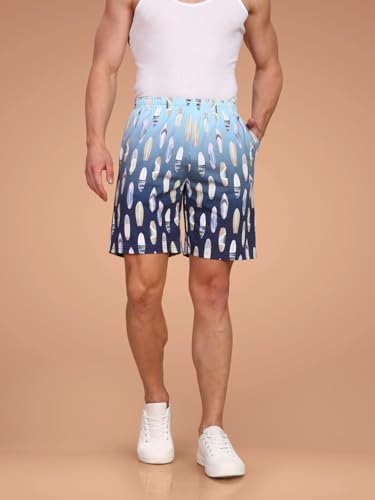 Image of BULLMER Regular Fit Cotton Blend Summer Shorts for Men - Pack of 1 | Printed Shorts for Men Blue