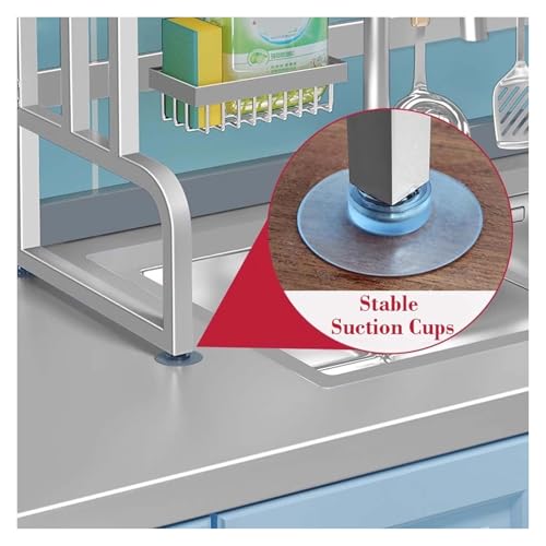 Scolapiatti estensibile in acciaio inox sopra il lavello, 2 ripiani, salvaspazio, con supporto in silicone, per cucina (83 x 28 x 83 cm)