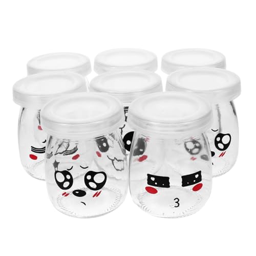 Amosfun 8 Piezas Botellas de Vidrio para Pudding y Yogur con Diseño Adorable Recipientes Aleatorios Perfectos para Almacenamiento de Postres y Snacks