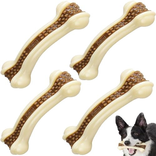 BETTEPROD Dog Bones Chew Toys for Aggressive Chewers, 4 Pack Real Beef Flavor,Indestructible Dog Teething Chew Toys for Large/Medium/Small Puppies Breed,Tough Pet Toy with Nylon by BETTEPROD - Used condition - US$18.91