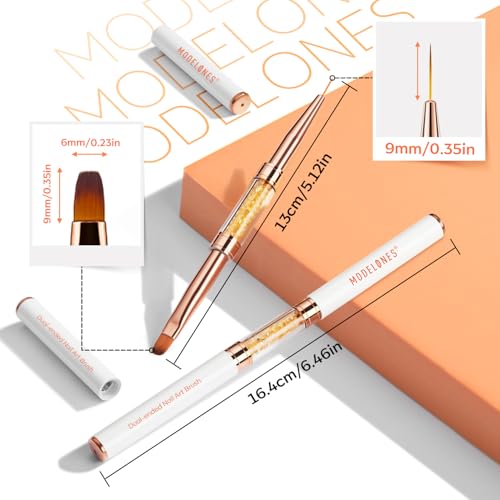 Image of Modelones Builder Gel Brush 2PCS Dual Ended French Tip Brush Liner Cleaning | Nail Extension French Tip Brush Liner Hard Poly Gel Application Cleaning Brush Nail Art Tool for Salon