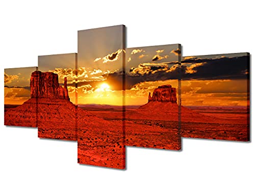 Paysage de Monument Valley en 5 panneaux - Décoration murale lever de soleil 127x61cm