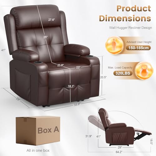 Image of Recliner Sofa Set, Home Theater Seating with Massage, Loveseat Recliner Couch and Recliner Single Chair with USB, Wall Hugger Reclining Movie Theater Chair with Cup Holders, Drawer for Gaming Room