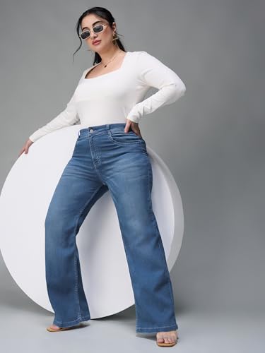 Image of Miss Chase A+ Women's Wide-Leg Mid Rise Regular Length Blast Effect Denim Jeans