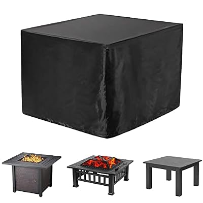 WOMACO Heavy Duty Square Patio Fire Pit/Table Cover, Waterproof Outdoor Furniture Cover (48" x 48" x 29", Black)