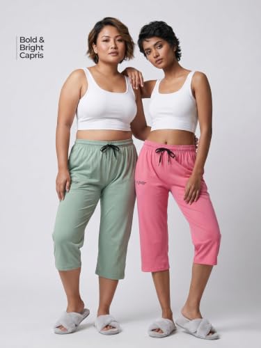 Image of Fflirtygo Women's Cotton Plain Calf Length Capri | Nightwear Short Pyjama | 3 /4th Solid Pyjama Pant | Regular Fit Casual & Lounge Wear Capri Combo (Pack of 2)