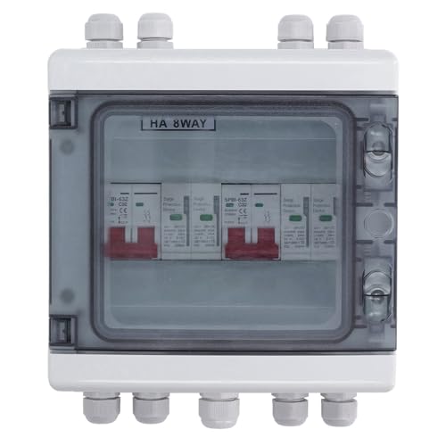 Interruttore Automatico Miniaturizzato CC, Sezionatore Solare CC 500 V, Scatola Combinata Fotovoltaica con Protezione Sovratensione 2 in 2 Uscite, 32 A 20‑40 KA, IP65