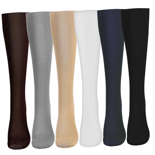 FOYTOKI Thigh High Compression Stockings 6 Pairs Men's Sports Socks Compression Socks for Nurses Reinforced Heel