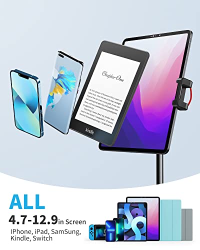 Tablet Ipad Stand Holder, Saiji Adjustable Phone Stand, 360 Degree Rotating, Aluminum Alloy Cradle Desktop Holder Dock For 4.7"-12.9" Screen Phones, Ipad, Nintendo Switch, Kindle, Ebook Reader (Black) #TOP2