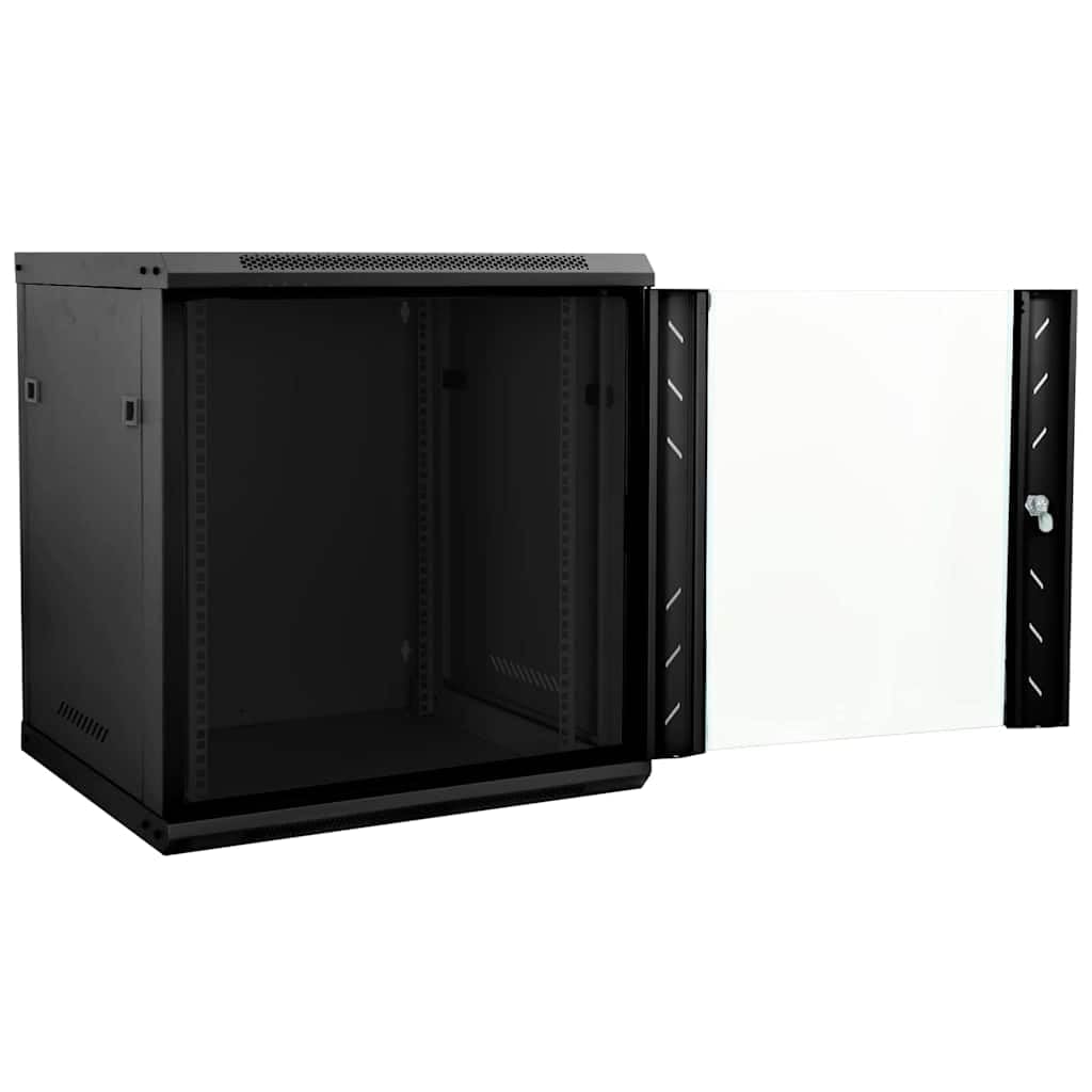 Armadietto di rete, 60 x 45 x 65 cm, nero, alloggiamento da parete, server, armadietto dati, in acciaio, con porta in vetro per componenti di rete