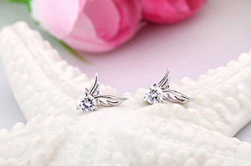 Zhiwen Fashion Lady 925 Sterling Silver Angel Wing Anti-Allergic Crystal Earrings Earrings Christmas Gifts #TOP3