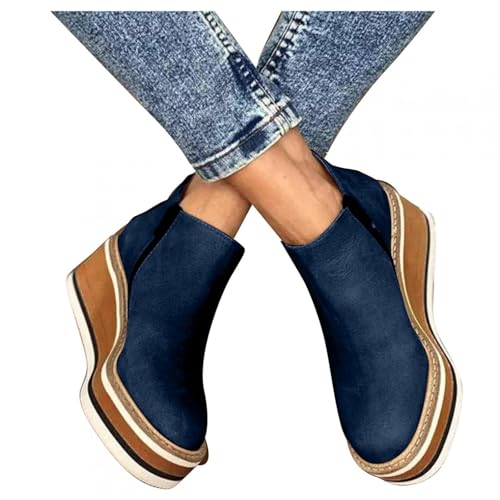 Women's Ankle Boots Casual Round Toe Leather Platform Wedge Booties Fall Winter Lightweight Comfortable Chunky Bottom High Heels Short Ankle Boot for Women2