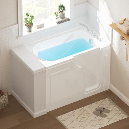 FerdY Floridian 55' x 33' Walk-in Bathtub with Right-Side Door Opening and Quick Fill and Drain System, Rectangular Soaking Bathtub in White