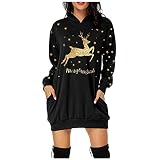 Zkuisw Christmas Dresses for Women 2022 Casual Plus Size Novelty Xmas Print Long Sleeve Hooded Mini