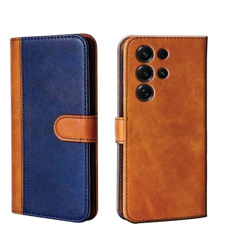 Image of amazon basics Samsung Galaxy S26 Ultra 5G Flip Cover | Card Pockets Wallet & Stand | Flip Cover for Samsung Galaxy S26 Ultra 5G (Beige and Blue)