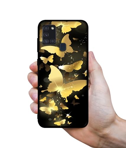 Image of Golden Butterfly Pattern Design Premium 2D Printed Metal Back Case Cover for Samsung Galaxy A21S 4G