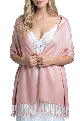 Achillea Soft Silky Pashmina Scarf for Women – Shawl Wrap for Evening Dresses, Bridesmaids, Weddings & Everyday Wear (Baby Pink)