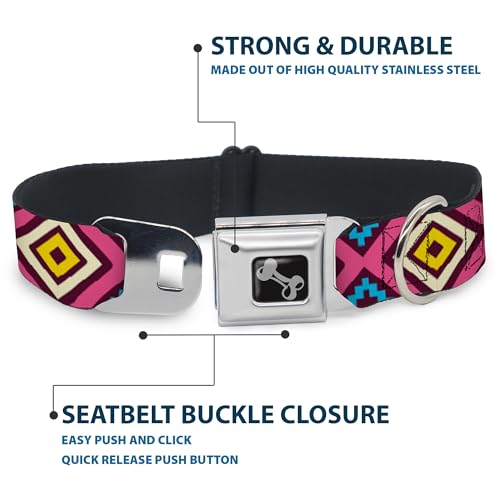 Collier de chien en forme d'os Buckle Down géométrique bordeaux et rose large 15-66 cm