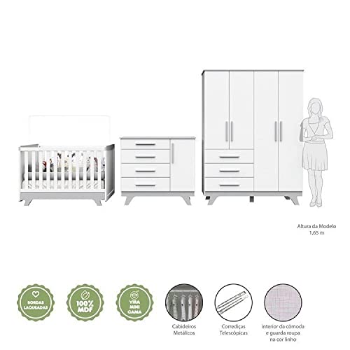 Quarto de Bebê Completo com Cômoda Berço e Guarda Roupa 100% Mdf Retrô Kakau Espresso Móveis