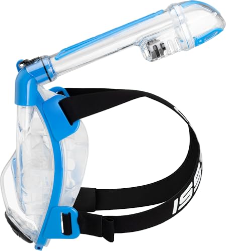 CRESSI dal 1946 - Duke Action Full Face Mask - Maschera Integrale CO2 Sicuro Grande Visione Snorkeling no Fog con Tubo Dry e Supporto Action Cam - Trasparente/Blu - M/L - Unisex