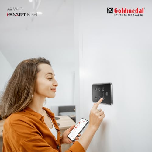 Image of Goldmedal Air 4M i-Smart Wi-Fi Panel with 4 Switches,1 Fan Regulator &1 USB Fast Charging Port |Control via G-World App,RF Remote,Voice & Touch Buttons | Ideal for Smart Homes&Offices |Carbon Grey