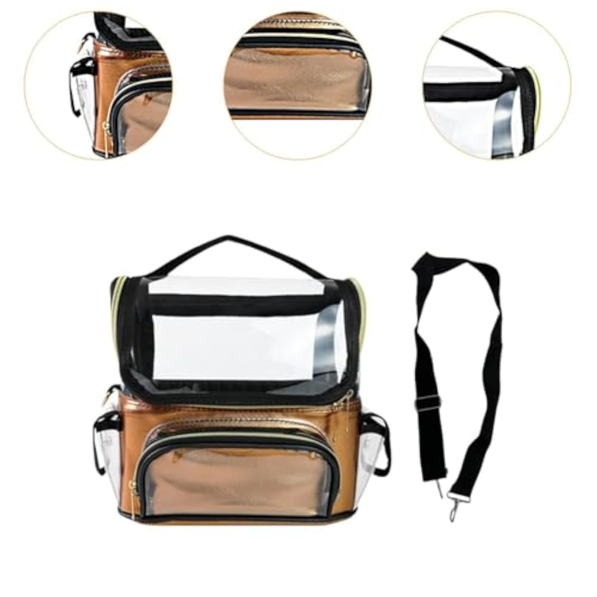 Golden Transparent Makeup Case, Waterproof Organizer