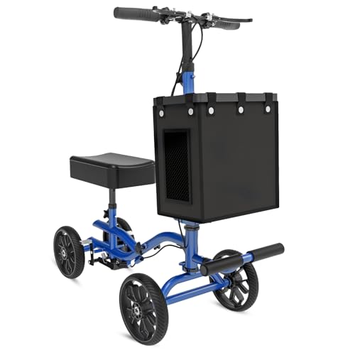 Fvzzin Lightweight Knee Scooter, Foldable & Adjustable Knee Scooter for Adults for Foot Surgery, Steerable Knee Walker with Detachable Basket, Includes DIY Stickers, Crutch Alternative-Dark Blue