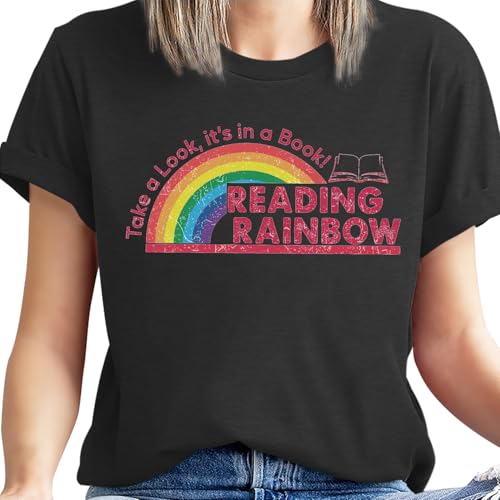 Image of Take a Look It's in a Book Shirt for Women Funny Reading Rainbow Graphic T Shirt Book Lover Gift Tee Tops