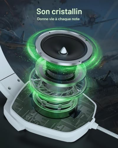 Casque Gaming NUBWO N16 Blanc et Vert avec Micro pour Console PS5 PC Xbox