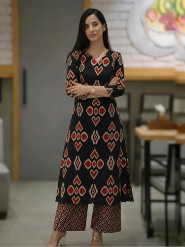 Image of ANNI Designer Co Ord Set for Women Viscose Printed | Straight Kurta Palazzo Set for Woman | V Neck 3 /4 Sleeve Ethnic Dress Stylish Coord Outfit Trendy Womens Clothing