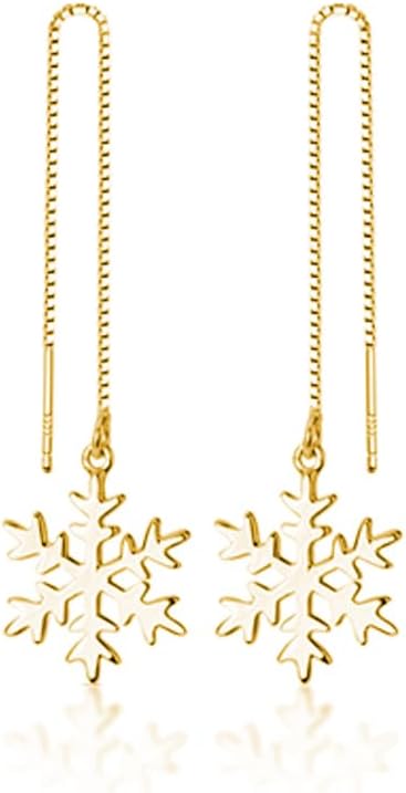 SLUYNZ 925 Sterling Silver Christmas Snowflake Earrings Dangle Chain for Women Teens Snowflake Dangle Earrings Long Threader Earrings