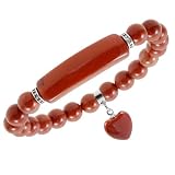 TUMBEELLUWA Red Jasper Healing Crystal Bracelet with Heart Charm