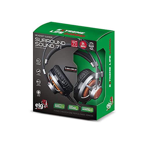 Headset Gamer 7.1 Surround Channel Com Microfone - Led Laranja - Cabo 2,2 Metros - Hgss71 - Elg Extr