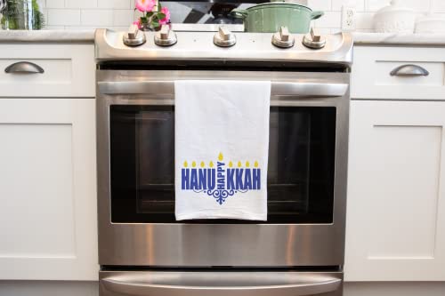 Handmade Menorah Happy Hanukkah Kitchen Towel - 100% Cotton Blue Jewish Dish Towels For Kitchen Bathroom - 28X28 Inch Cute Housewarming - Holiday - Hostess - Hand Towels #TOP3
