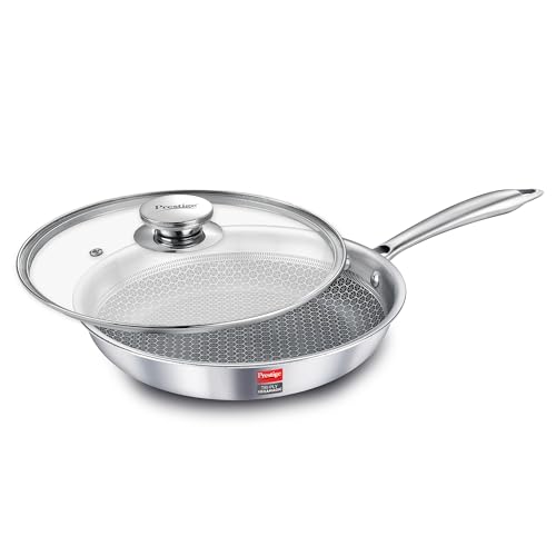 Image of Prestige 24cm /1.7L Tri-Ply Stainless Steel Hexamagic Fry Pan with Lid|Honeycomb Structure|Durability of Triply|Metal Spoon Friendly|Gas & Induction Compatible|Dishwasher Safe|Low Oil Consumption|Grey