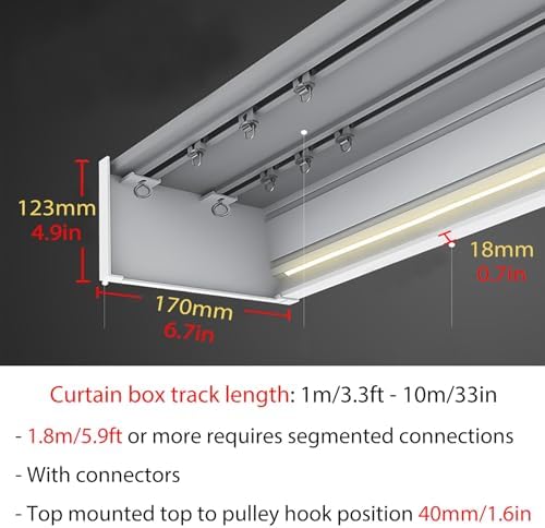 Curtain Track System,Heavy Duty Grey Ceiling Curtain Track & Rod Cover Box, 9m/29.5ft, Stylish Cornice Board for Windows, Enhances Room Aesthetics & Decor