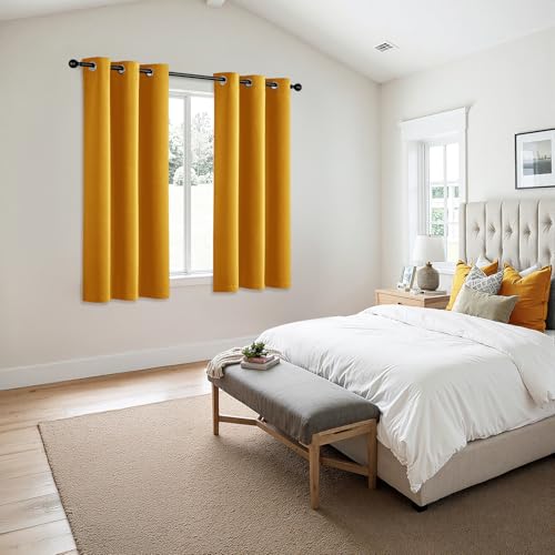 Image of MIULEE Blackout Curtains for Bedroom Living Room 2 Panels, Thermal Insulated Room Darkening Drapes Grommet Noise Reducing Light Blocking Window Treatments 54 Inches Long 40x54 Inch Mustard Yellow