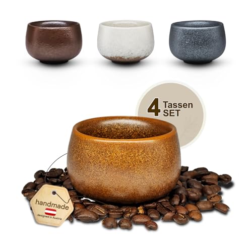 OndaCore Espressotassen SET 4x80ml, Dickwandig Tassen aus Steingut,...