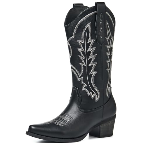 Image of Cowboy Boots for Women, Chunky Heel Western Boot | Mid-calf cowgirl boots with all-day comfort, ideal for daily outfits, country music festivals and western themed occasions
